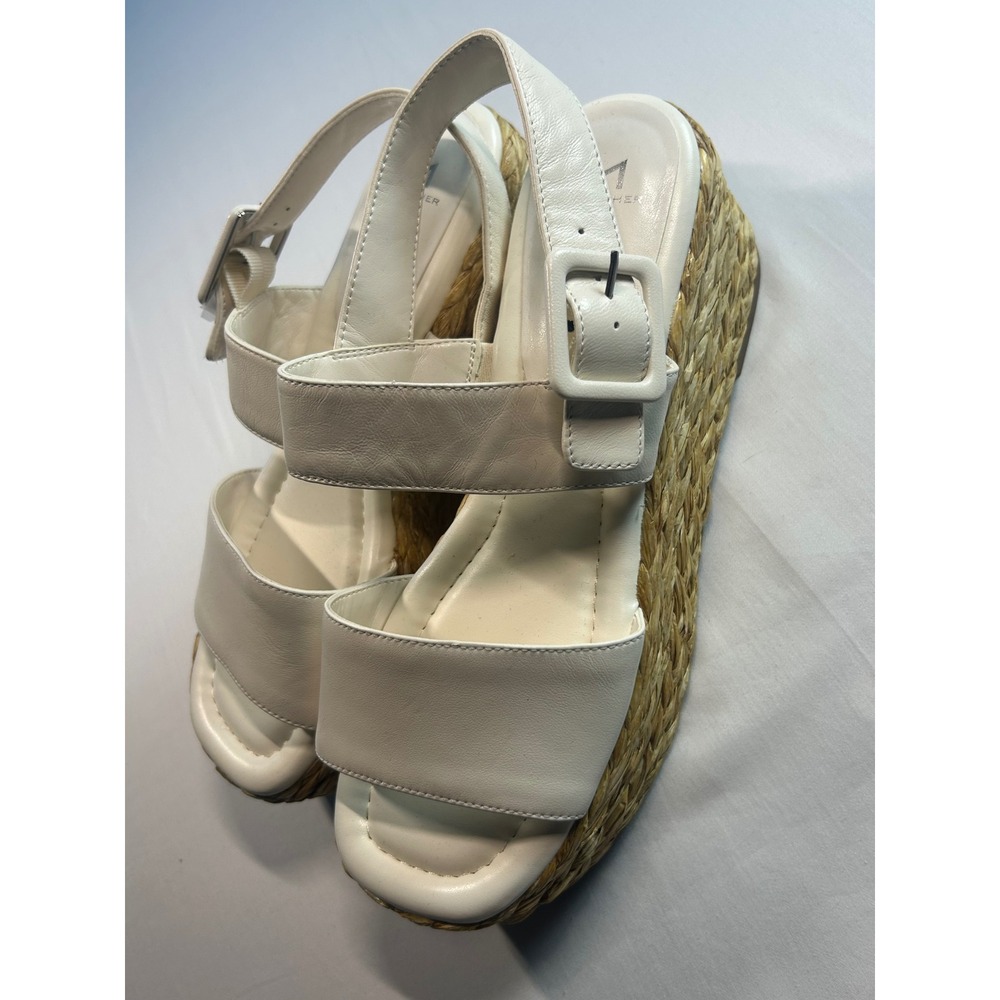 Marc Fisher LTD Dalary Platform Sandals Women 10 White Leather Espadrille Wedge